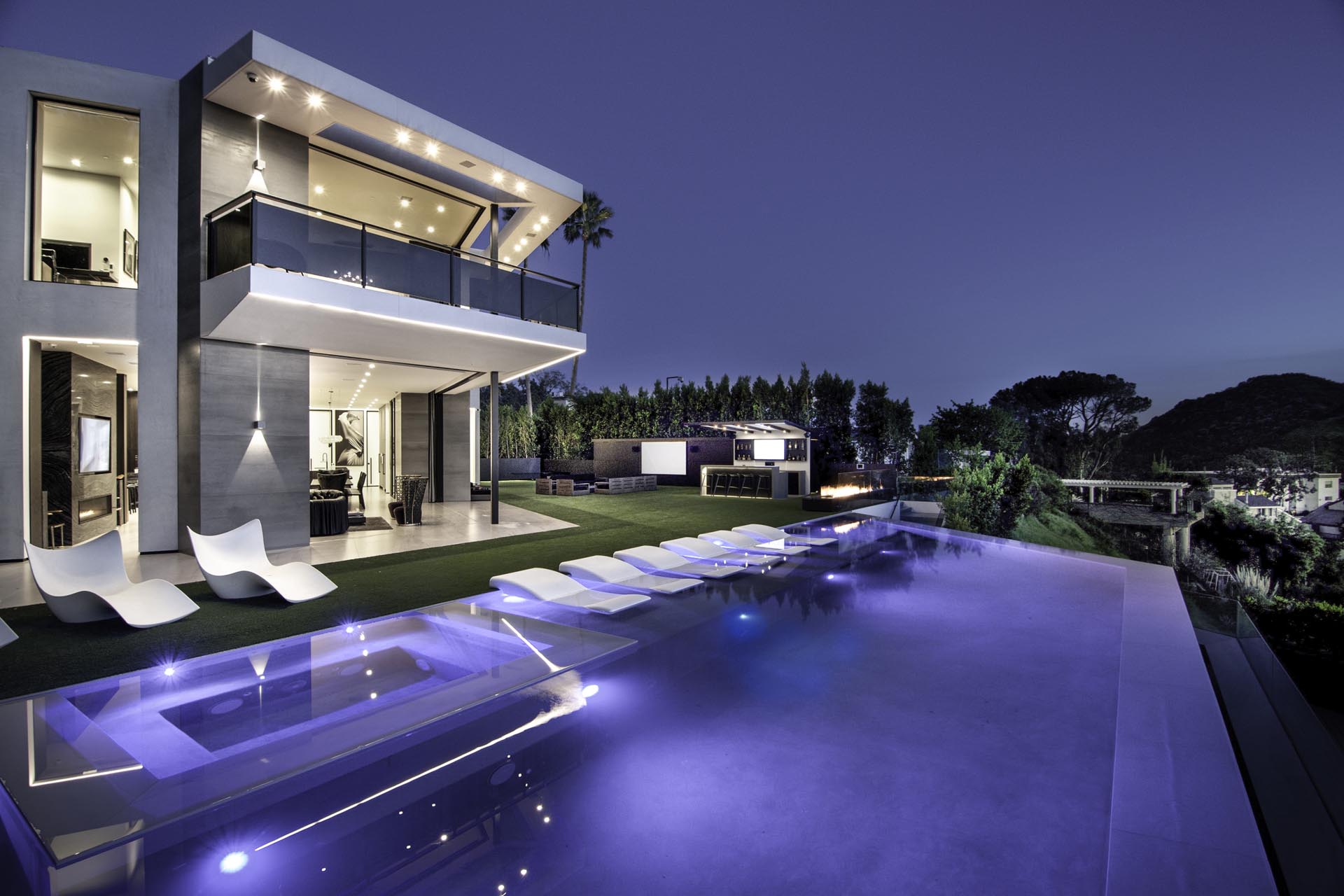 Pool above the city at dusk